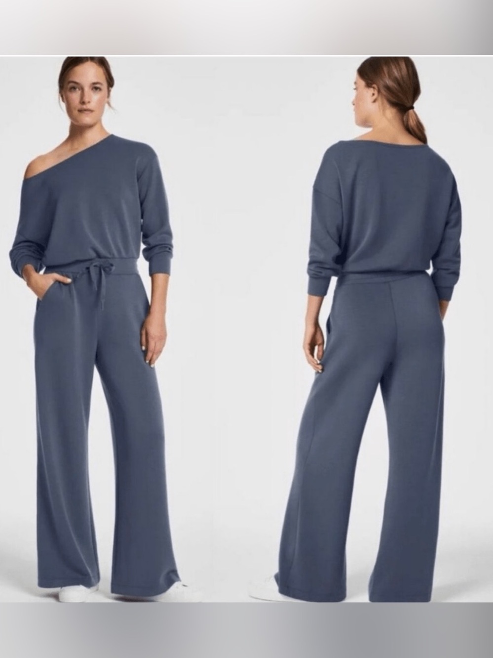 SPANX NWT Airessentials Women's Off Shoulder Jumpsuit in Dark Storm size Large